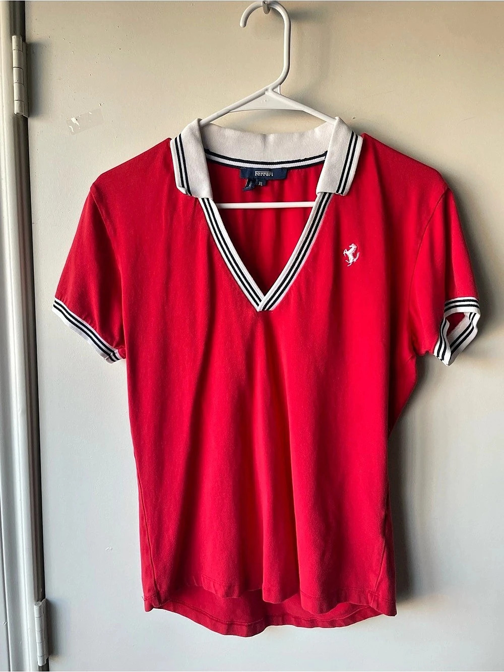 Ferrari Red V-Neck Polo Shirt XL Like New